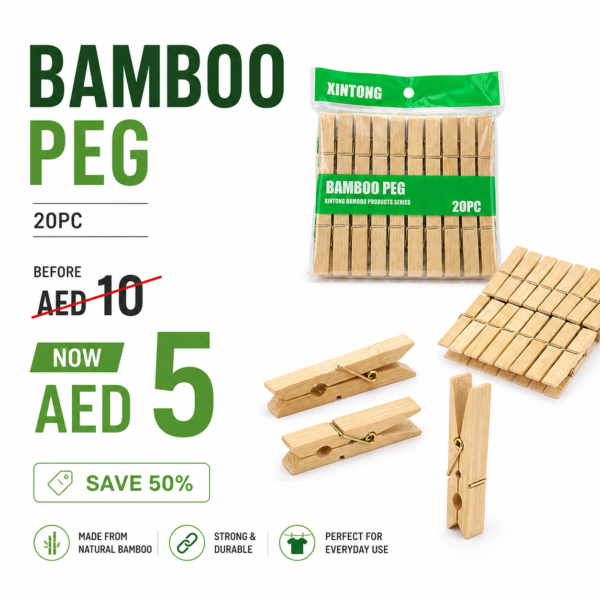 20 PCS Bamboo Cloth Pegs – Natural Wooden Laundry Clips
